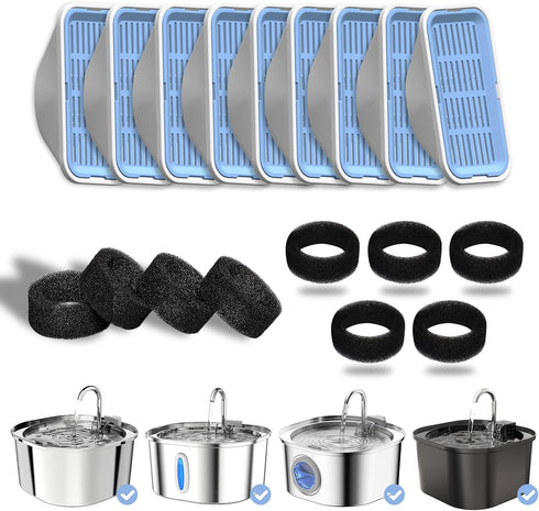 PEKTACO Cat Water Fountain Filters Replacement & Pre-Filter Sponges for 3.2L/108oz Automatic