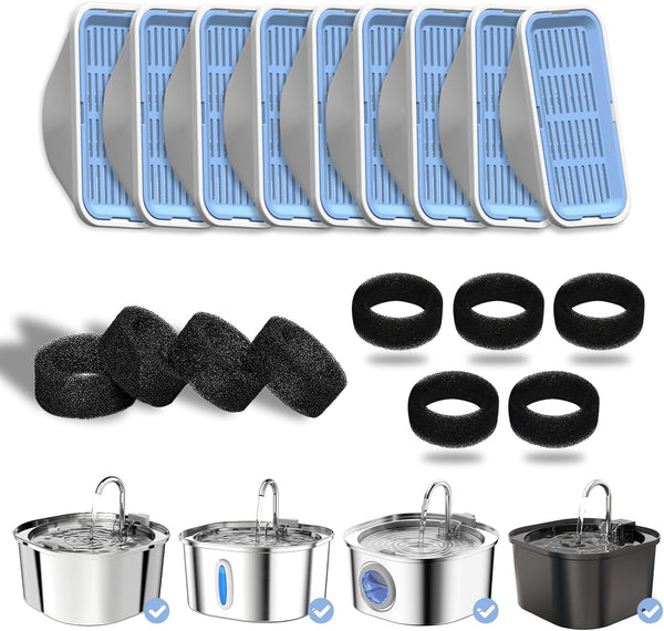 PEKTACO Cat Water Fountain Filters Replacement & Pre-Filter Sponges for 3.2L/108oz Automatic