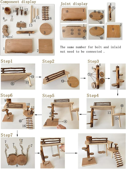 VolksRose Set Chinchilla Wooden Hamster Playground Platform, Hamster Climbing Toy, Natural Living Climb System, Small