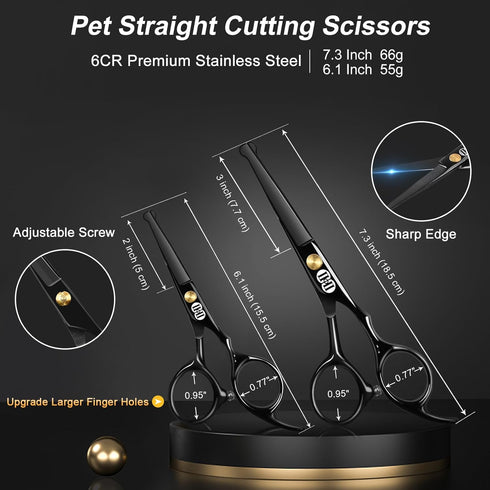 7 Inch Set Trimming CIICII Dog Grooming Scissors Kit, Professional Pet Grooming Scissors with Safety Round Tip