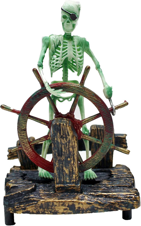 Penn-Plax Action-Air Aerating Aquarium Ornament, Skeleton at The Wheel for Fish Tank Movement