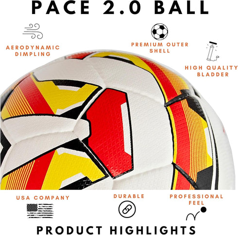 Pace 2.0 Soccer Ball, Professional Bladder, TPU Outer Shell, Size 5 All-Weather Soccer Ball
