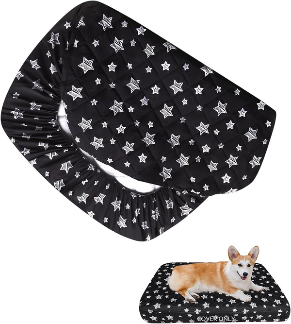 Dog Bed Covers Replacement, Washable Pet Hair Easy to Remove, Waterproof Noiseless Quilted Covers, Lovely Black Star