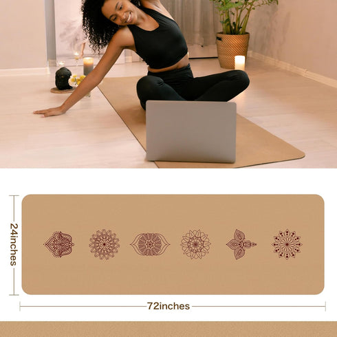 Premium Cork Yoga Mat - Non Slip Thick Exercise & Fitness Mat for Yoga, Pilates, Home Workouts (72" x 24" x 5mm)