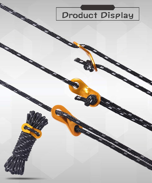 Hikeman 6 Pack 4mm Outdoor Guy Lines, Lightweight Camping Rope with Aluminum Adjuster for Tent Tarp