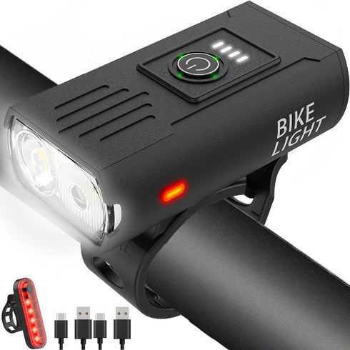 Victoper High Lumens Bike Light, Super Bright USB Rechargeable Headlight & Tail Light Set for Night Riding