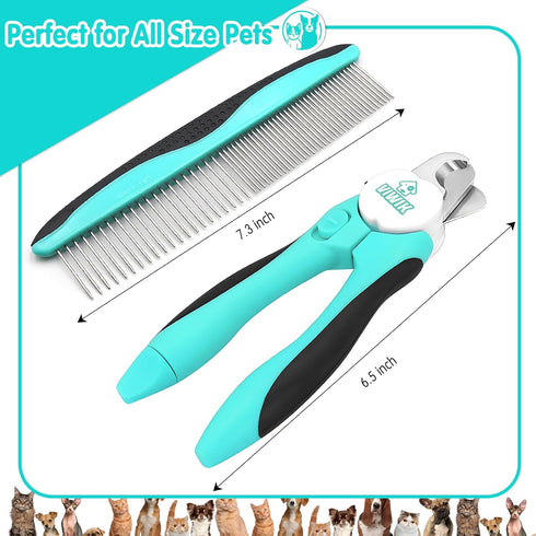 2 in 1 Dog Nail Trimmers with LED Light - Dog Comb, Nail Clippers with Quick Sensor & Safety Guard for Grooming