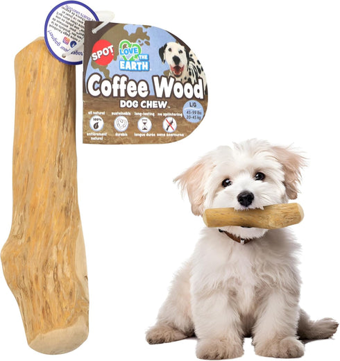 SPOT Coffee Wood Dog Chew Toy - 100% Natural Non-Splintering Wood for Aggressive Chewers, Durable for Medium Dogs and