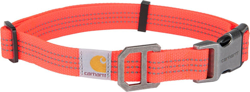 Carhartt Medium Fully Adjustable Nylon Webbing Dog Collars, Coral Glow, Reflective Stitching for Visibility