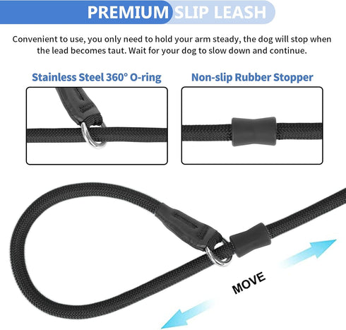 Strong Slip Lead Dog Leash, 4FT / 6FT Durable Nylon No Pull Training Leash for Small Medium Large Dogs