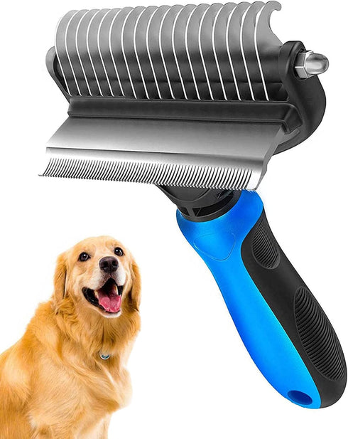 2 in 1 Undercoat Rake for Dogs, Dog Deshedding Brush for Large Dogs, Dematting Comb for Long Hair Cats