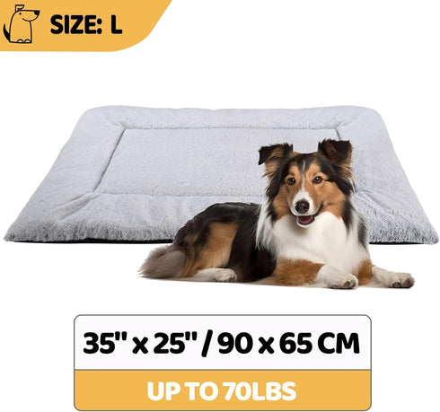 Dog Bed, Washable Dog Crate Mat, Ultra Soft & Anti-Slip Large Bed for Dogs Up to 70 lbs, 36" x 23", Grey