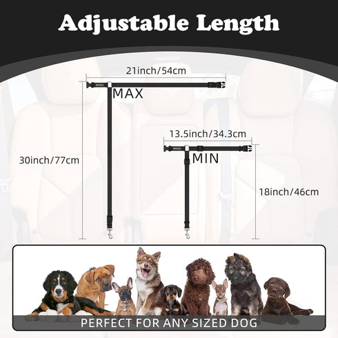 BWOGUE 2 Packs Dog Cat Safety Seat Belt Strap, Adjustable Nylon Fabric Restraints for Vehicle Seatbelts