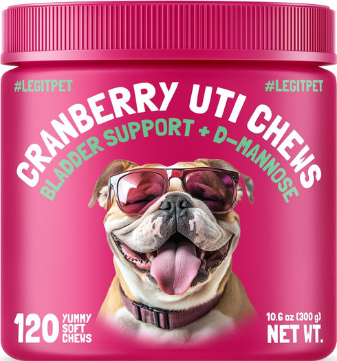 Cranberry UTI Chews for Dogs Bladder Support + D-Mannose Supports Kidney Urinary