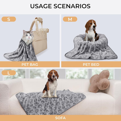 1 Pack 6 Blankets Dog Cat Soft Fluffy Fleece Pet Blanket Warm Cute Print Design Puppy Kitten Blanket Doggy Grey Paw Small(23x16) by Luciphia