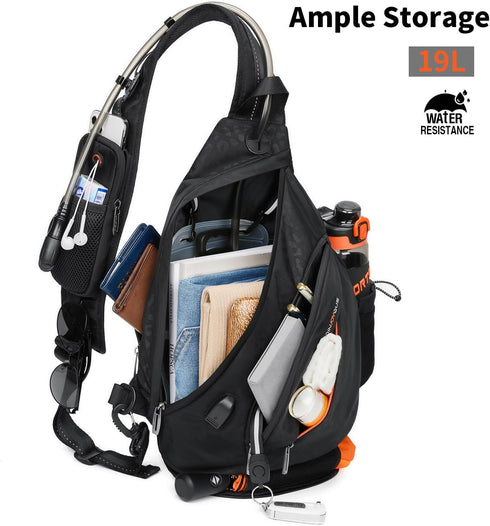 Large Crossbody Sling Bag for Men, One Shoulder Backpack, Hiking Backpack (No Water Bladder)
