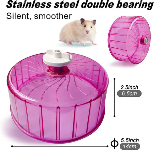 Silent Hamster Wheel, Adjustable Stand Super Silent Exercise Wheels for Hamsters, Quiet Rat Wheel (F 5.5 inch, Pink)