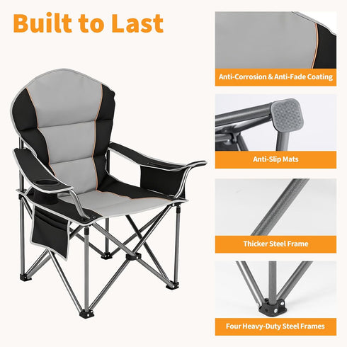 500 LBS NEWBULIG Oversized Folding Camp Chair for Adults, Heavy Duty Support, Portable Outdoor Collapsible Chairs