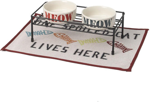 PetRageous One Spoiled Cat Tapestry Non-Skid Machine Washable Placemat, 13-Inch by 19-Inch, Off-White