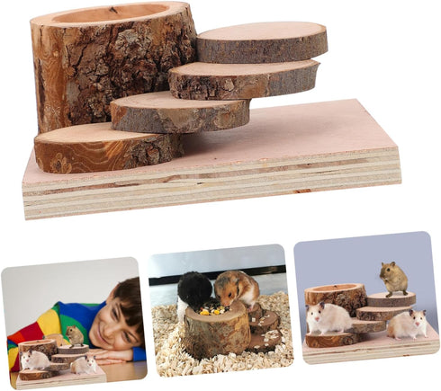 Chinchillas POPETPOP Small Animal Wooden Climbing Platform with Food Bowl Versatile Hamster Ladder for Guinea Pigs