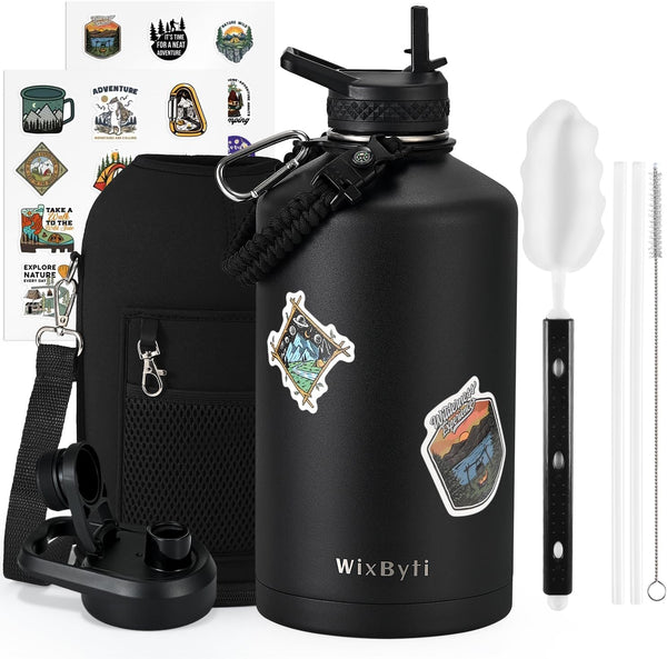 One Gallon Insulated Water Bottle, 128oz Large Sports Stainless Steel Jug, Triple Wall Vacuum Cold & Leak-proof with