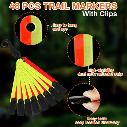 High Visibility Trail Markers - Reflective Trail Markers with Clips for Tree Stand Hunting, Outdoor Hiking