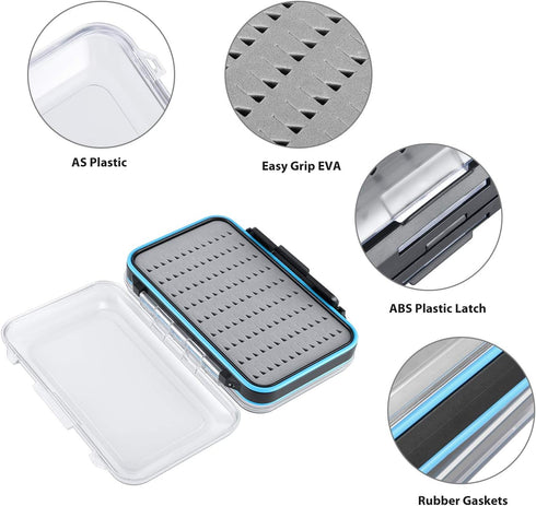 Gonex Fly Boxes for Fly Fishing, Two-Sided Waterproof Lightweight Box with Easy Grip Transparent Lid, 5.9"x 3.8"x 1.77"
