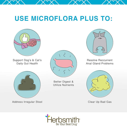 Herbsmith Microflora Plus, Dog Digestion Aid, Probiotics and Digestive Enzymes, 120 Capsules