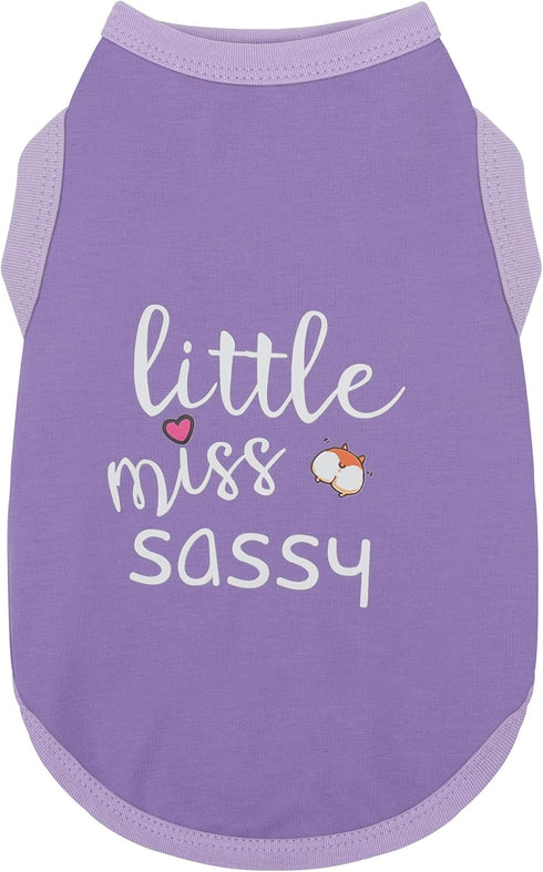 Dog Clothes Fashionable Sleeveless Pet Vest: 'Little Miss Sassy' Printed Cotton Dog Shirt, Purple 4XL for All Breeds