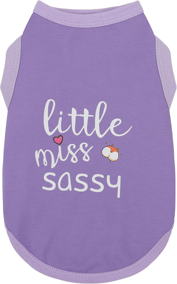 Dog Clothes Fashionable Sleeveless Pet Vest: 'Little Miss Sassy' Printed Cotton Dog Shirt, Purple 4XL for All Breeds