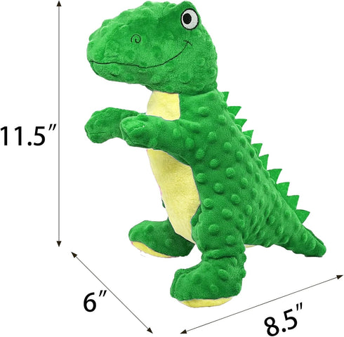 No Stuffing Dog Toys for Aggressive Chewers - Squeaky Wrinkled Plush Dog Toys, Suitable for All Breeds (Dinosaur Green)