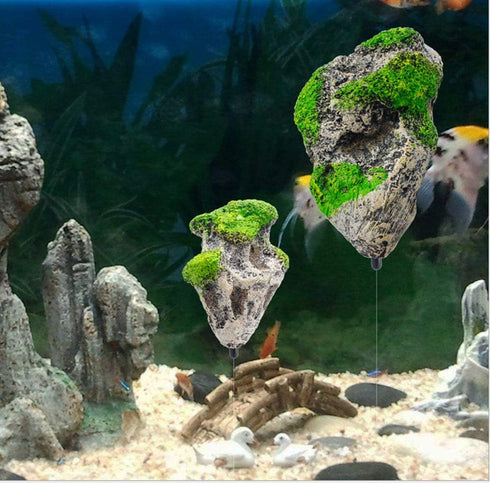 Hewnda Aquarium Decor with Suspended Rock - Floating Moss Rock Resin Stone for Fish Tank