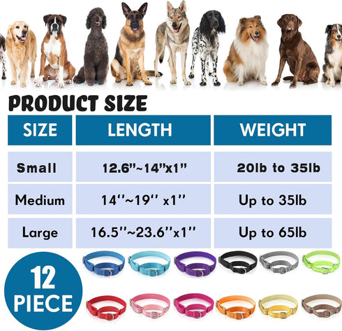 Cunno 12 Pcs Reflective Martingale Collar for Medium Dogs, Adjustable Nylon Pet Collar, Prevent Slipping Out, 12 Colors