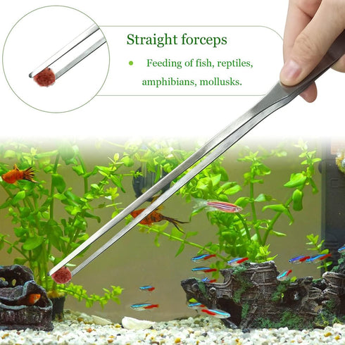 2 Pcs Feeding Tongs - Aquarium Tweezers Stainless Steel Straight and Curved Tweezers Set for Aquascaping Tools