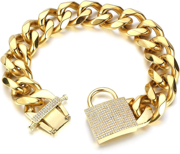 Big Dog Chain Collar Heavy Strong Gold Bling Thick Solid Stainless Steel Wide 23MM Cuban Link Choke Collar (20inch)