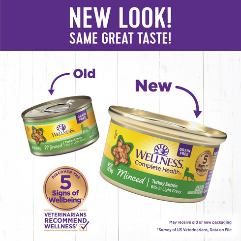 Wellness Complete Health Natural Grain Free Wet Canned Cat Food, Minced Turkey Entree, 3-Ounce Can (Pack of 24)