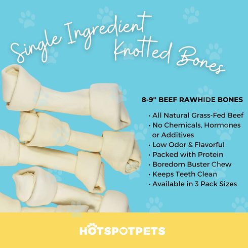 hotspot pets 8-9 Inch Large Rawhide Dog Chew Bones - Made from Grass Fed Cows, 10 Pack