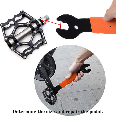 Pedal Wrench Double Sided Bicycle Spanner, 15/16/17mm Pedal Removal Tool with Comfortable Grip for Biking Repair