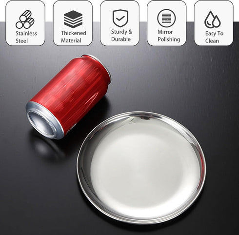 Cat Food Dishes, Stainless Steel Shallow Dish with Non-Slip Placemat, 4 PCS Medium Pet Dishes