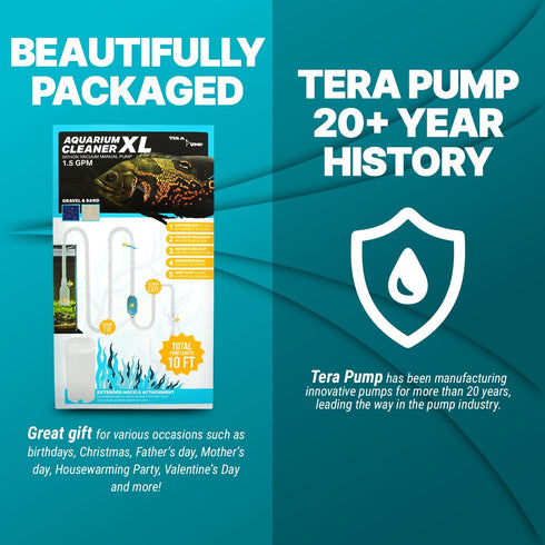 TERA PUMP Aquarium Gravel Cleaner for 20-50 Gallon Tanks, BPA-Free Manual Squeeze Pump with Two Nozzles