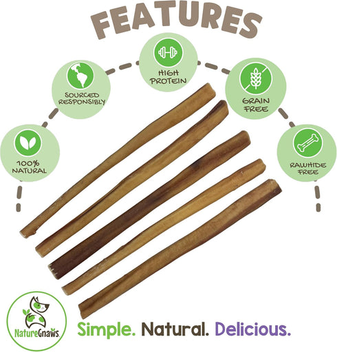 Nature Gnaws Large Bully Sticks for Dogs - 11-12" (10 Count) - Thick, Long Lasting Chews for Aggressive Chewers and