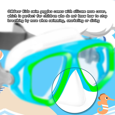 OMGear Kids Swim Goggles with Nose Cover, Fabric Strap Dive Snorkel Mask for Children (4-16)