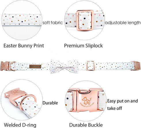 Elegant little tail Dog Collar with Bowtie, Adjustable Cute Dot Collar for X-Small Female or Male Dogs