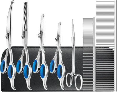 Niura Pet Grooming Scissors Set - Professional Stainless Steel Grooming Kit with Curved,