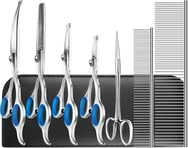 Niura Pet Grooming Scissors Set - Professional Stainless Steel Grooming Kit with Curved,