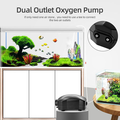 Aquarium Air Pump, Marpros 2 Outlet Adjustable Air Bubbler for Fish Tank, Super Quiet Oxygen Pump for 60 to 100 Gallon