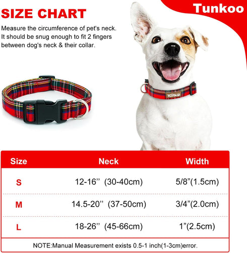 Christmas Plaid Dog Collar, Adjustable Red Collar for Boy and Girl Dogs with Strong Plastic Buckle, L