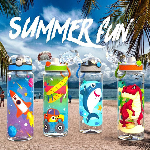 Home Tune 23oz Kids Water Bottle for School Boys, BPA FREE Tritan, Leak Proof Flip Top Lid, Carry Handle - Rocket.