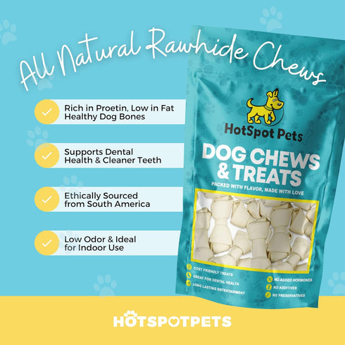 hotspot pets 8-9 Inch Large Rawhide Dog Chew Bones - Made from Grass Fed Cows, 10 Pack