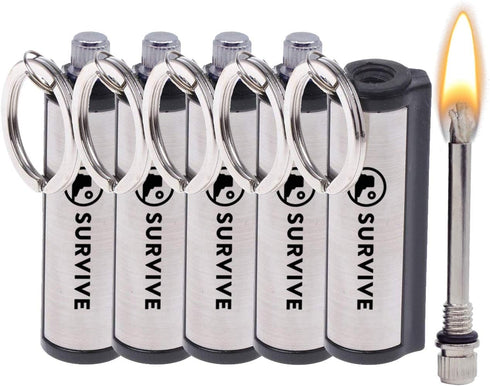 SURVIVE Permanent Match, Pack of 5, The Forever Lighter, Emergency Fire Starter Striker Set with Keychain